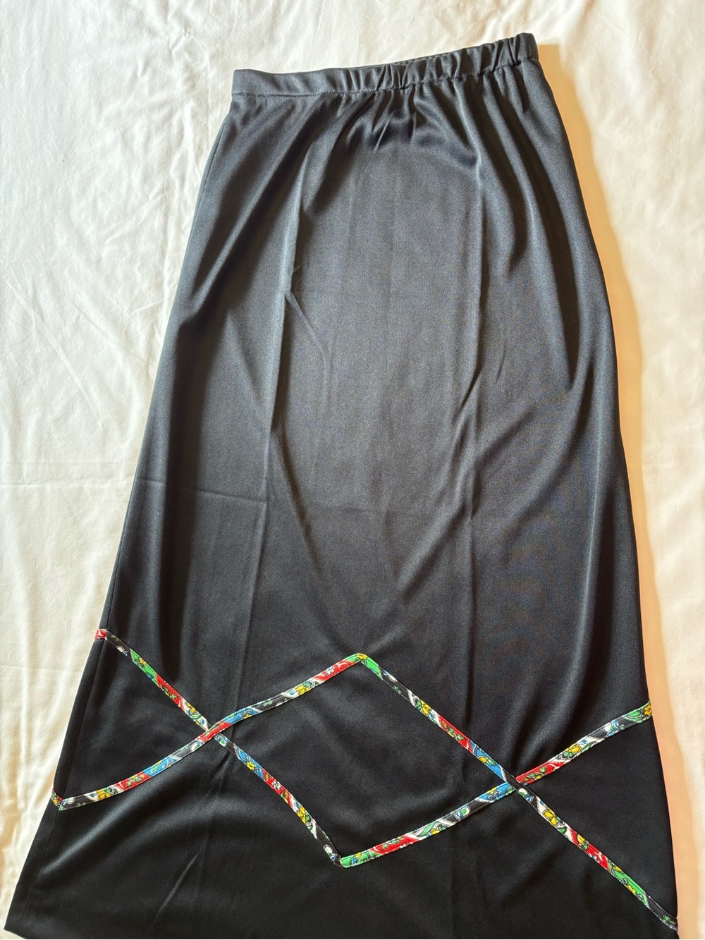 Black Women's Maxi Skirt with Floral Trim